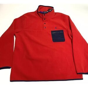NEW Polo Ralph Lauren Fleece Red Mock Neck 1/4 Snap Pullover Sweater Men XL $148